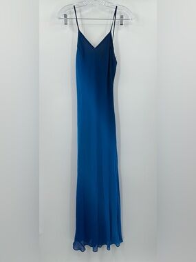 Cache Vintage Blue Maxi Slip 100% Silk Dress Women's Size 4
